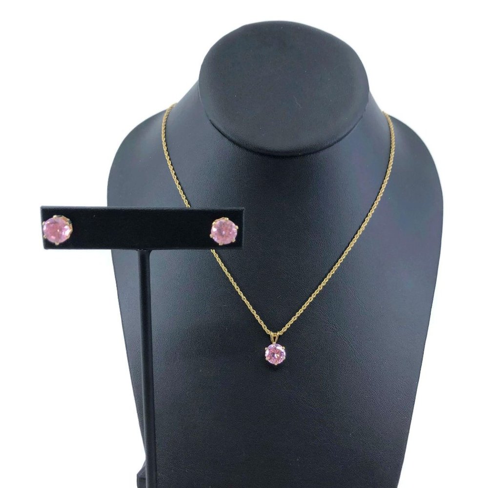 Pink Crystal Pendant Necklace and Stud Earring Set